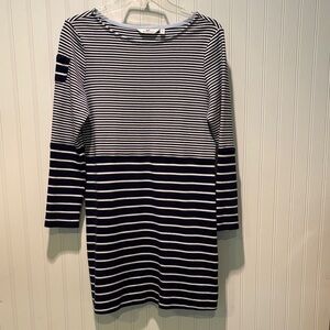Vineyard Vines Navy and White Long Sleeve Striped Dress
